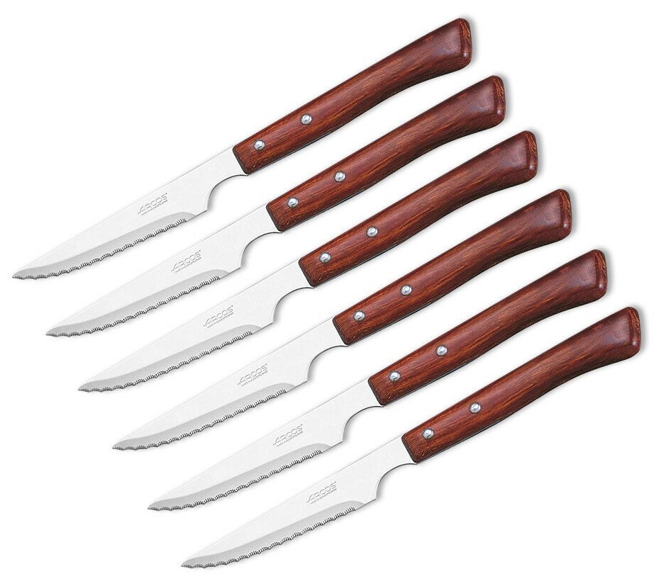 Набор столовых ножей для стейка ARCOS 110 мм, 6 шт, рукоять прессованное дерево, блистер арт. 372000