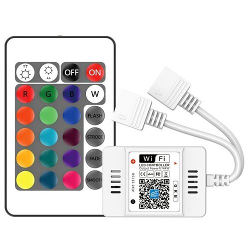 контроллер spi wi fi og ldl29 12 24v 2048pix spi подключение к смартфонам на базе android ios через magic home pro Контроллер LED для светодиодной ленты (Wi-Fi, 2*RGB, пульт) OG-LDL27 Огонек