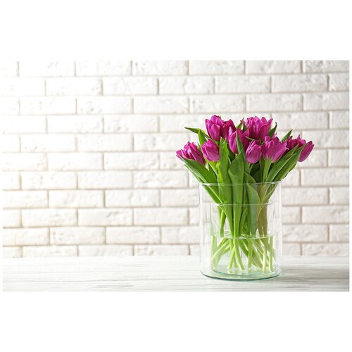 Фотообои Уютная стена Букет розовых тюльпанов в вазе 410х270 см Виниловые Бесшовные (единым полотном)