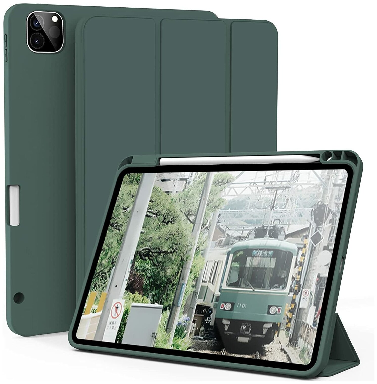 Чехол для планшета Apple iPad Pro 12.9" (2022, 2021, 2020) с местом для стилуса, темно-зеленый