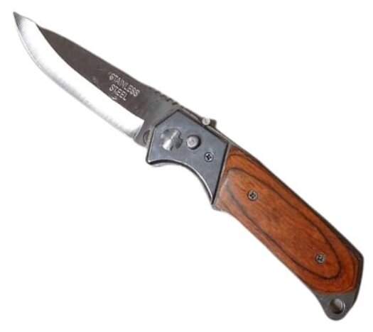 Нож складной с фиксатором автомат с деревянной ручкой / Нож карманный / Нож для грибника