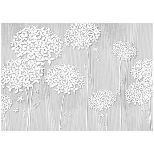 Белые цветы серый паттерн - Виниловые фотообои, (211х150 см) белые цветы виниловые фотообои 211х150 см
