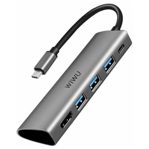 Адаптер-переходник WiWU Alpha A531H Type-C to x3 USB 3.0, HDMI, Type-C 5 in 1 Adapter Gray аксессуар wiwu alpha type c hdmi adapter grey 6973218930183