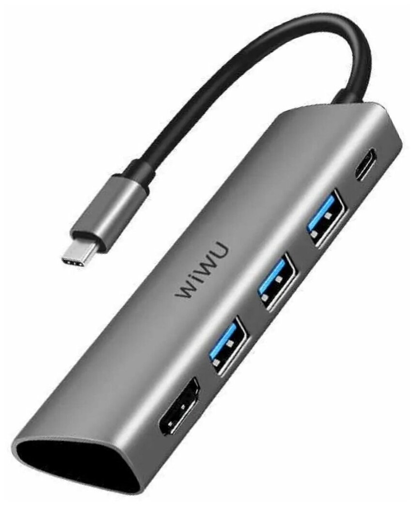 Адаптер-переходник WiWU Alpha A531H Type-C to x3 USB 3.0, HDMI, Type-C 5 in 1 Adapter Gray