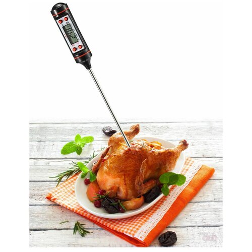 Термометр для пищи / Электронный термометр для еды / Кулинарный термометр / Термощуп для мяса, гриля / Термощуп с иглой на батарейках, в коробке