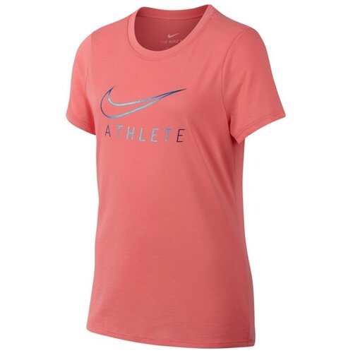 фото Футболка nike dry tee df swoosh 878105-645 для девочки, цвет коралловый, рус. размер 122-128 (xs)