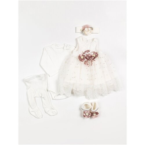 фото Комплект платье, повязка, пинетки, боди, колготки "роза" цвет молочный star kidz