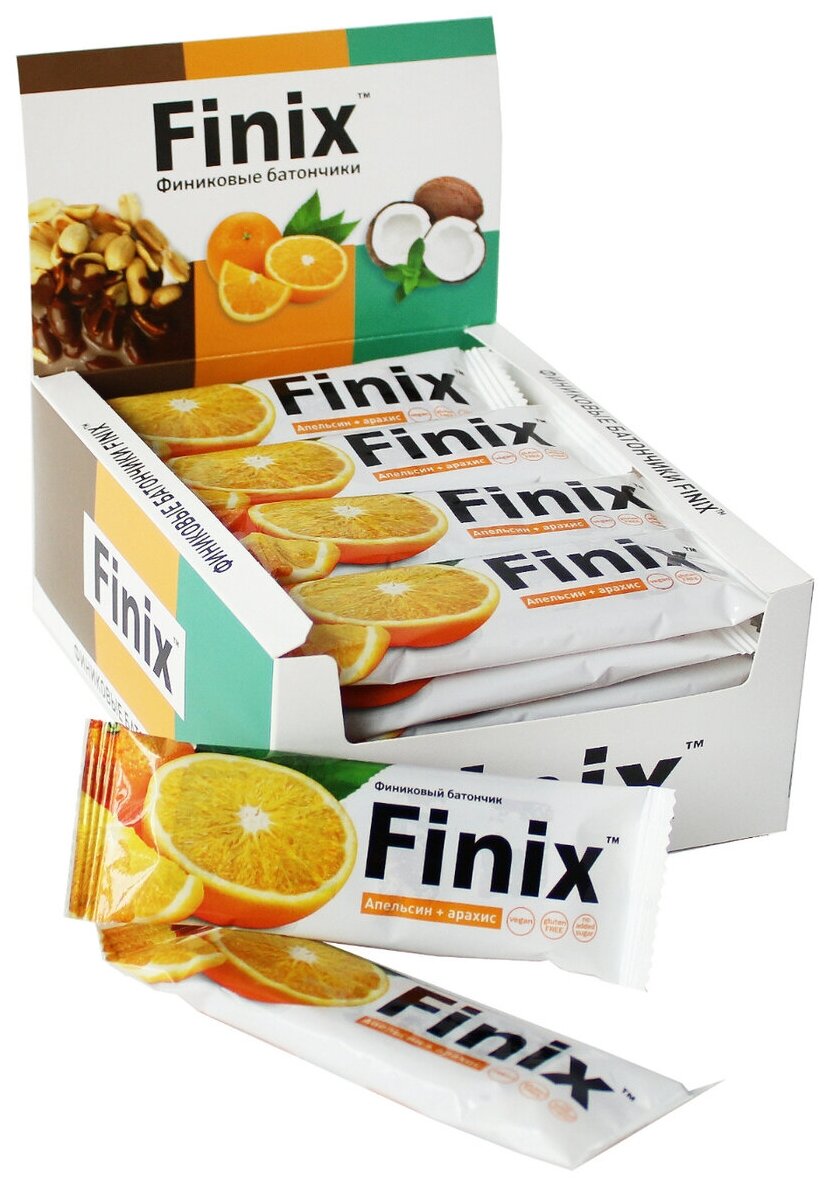 Финиковый батончик "Finix" с арахисом и апельсином 24 шт по 30 г - фотография № 3