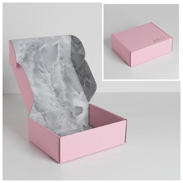 Дарите Счастье Коробка подарочная двухсторонняя складная, упаковка, «Мрамор», 27 х 21 х 9 см