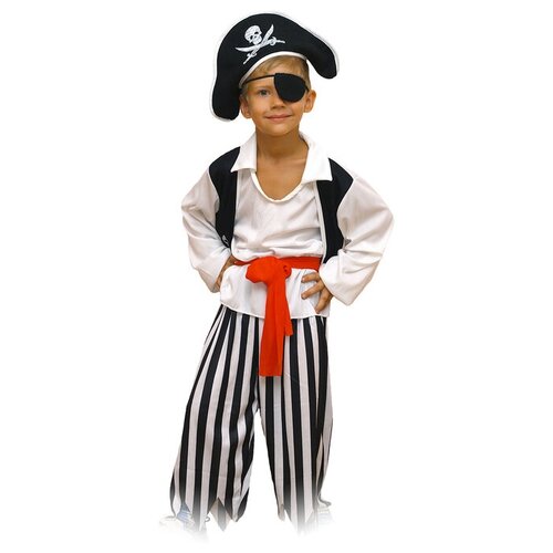 аксессуары карнавальные Карнавальный костюм Пират, 5 предметов: шляпа, повязка, рубашка, пояс, штаны. Рост 122 см