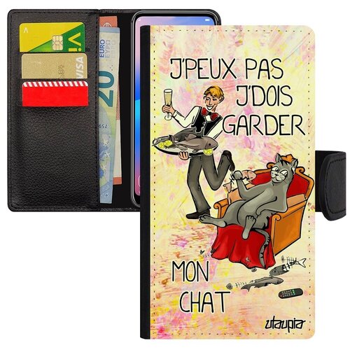 фото Противоударный чехол книжка для мобильного // xiaomi redmi note 6 pro // "не могу - сижу с котом!" рисунок повод, utaupia, светло-розовый