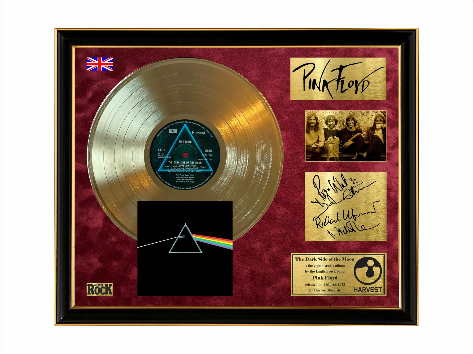 Pink Floyd виниловая пластинка dark side of the moon в рамке Gold Decor золотой винил в рамке