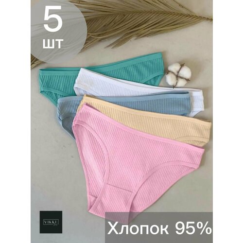 фото Трусы vikki., 5 шт., размер 42-44, голубой, бирюзовый, белый, розовый, желтый