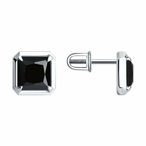 Серьги пусеты Diamant серебро 925 проба родирование оникс размер 10 мм черный 6997₽