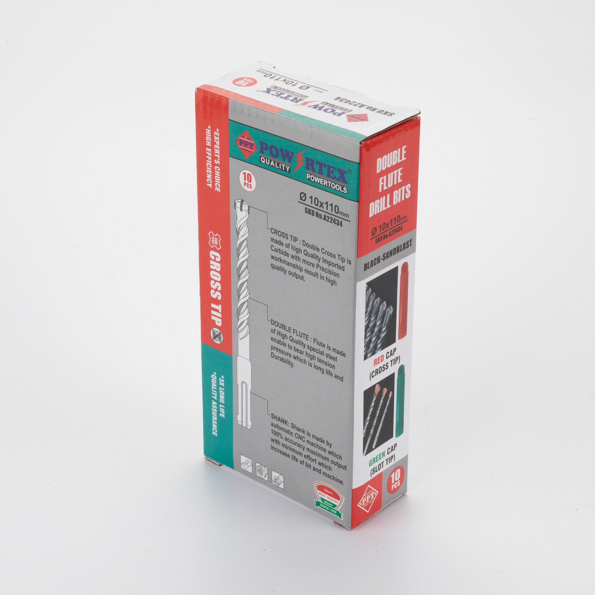 Набор буров SDS PLUS с перекрестным наконечником 4 режущими кромками 10 шт для перфоратора по бетону, кирпичу, камню 10 мм* 110 мм, Powertex.