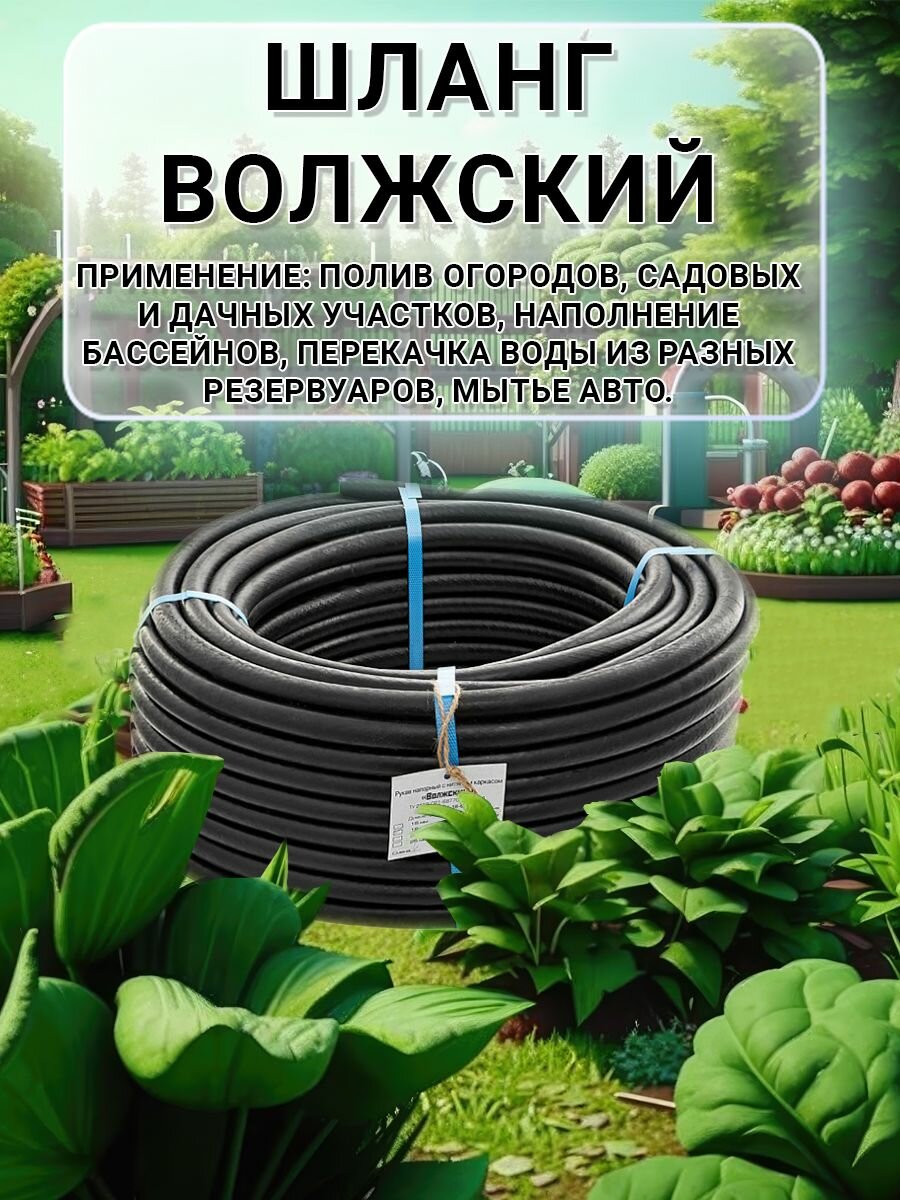 Шланг поливочный, волжский эконом, 12 мм на 25 м, резиновый кордовый рукав