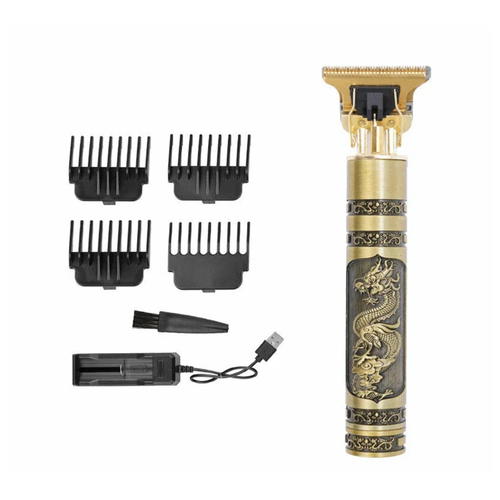 Профессиональный триммер для бороды и усов Триммер аккумуляторный для стрижки бороды и усов Цвет золотой Т9 рисунок дракон 415₽