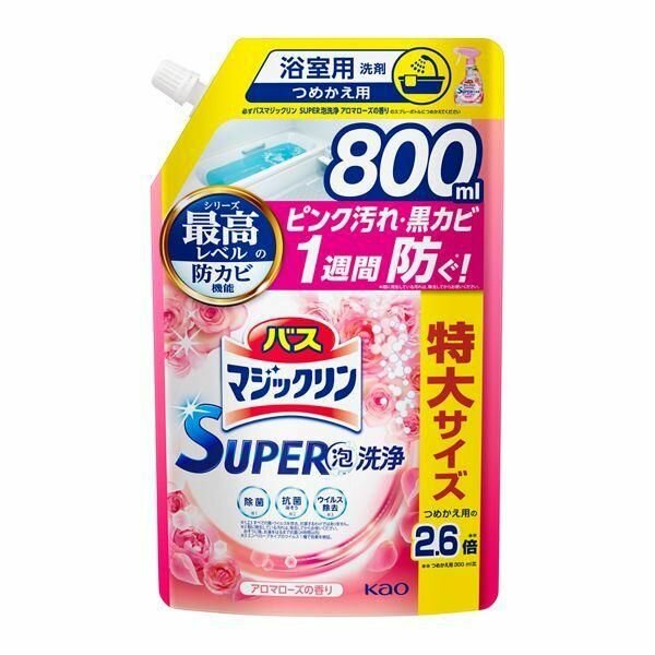KAO Bath Magiclean Aroma Rose Чистящее средство для ванной комнаты с антибактериальным эффектом, с ароматом роз, мягкая упаковка с крышкой 800 мл