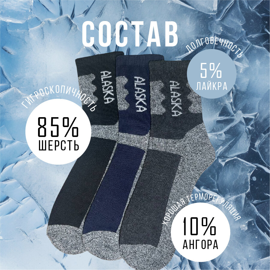 Термоноски ALASKA, комплект, 3 пары, размер 41-47, серый/черный — фото 1