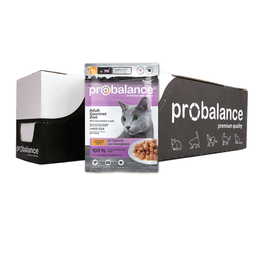 Корм влажный ProBalance Adult Gurmet diet телятина и кролик в желе для взрослых кошек (28шт x 85 г)
