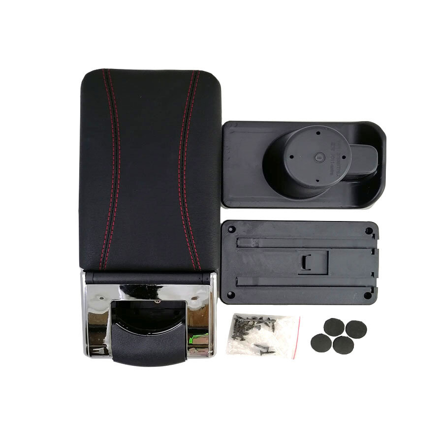 Подлокотник для Opel Astra H 2004-2014 (без USB) / Опель Астра Н 2004-2014, экокожа Черный с красной строчкой — фото 1