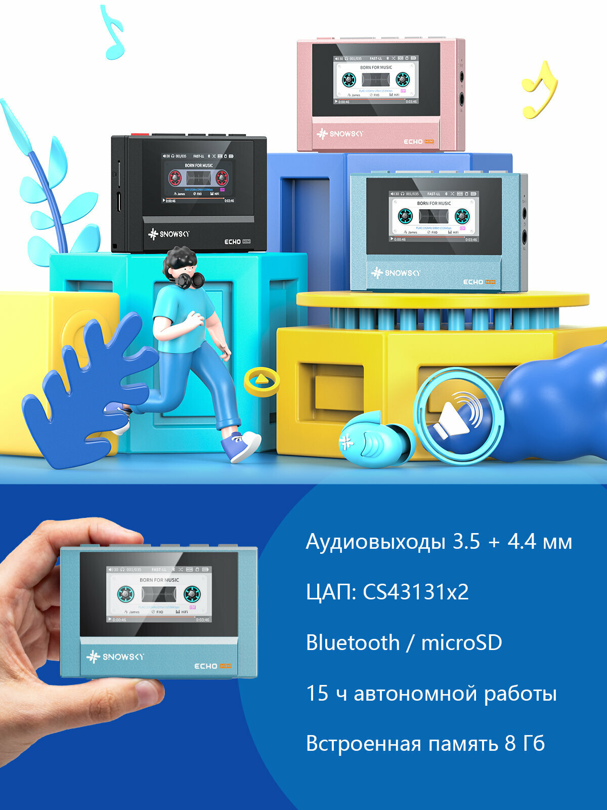 Картинки Аудиоплеер FIIO SNOWSKY ECHO MINI (F4401E) Sky Blue, Bluetooth SBC