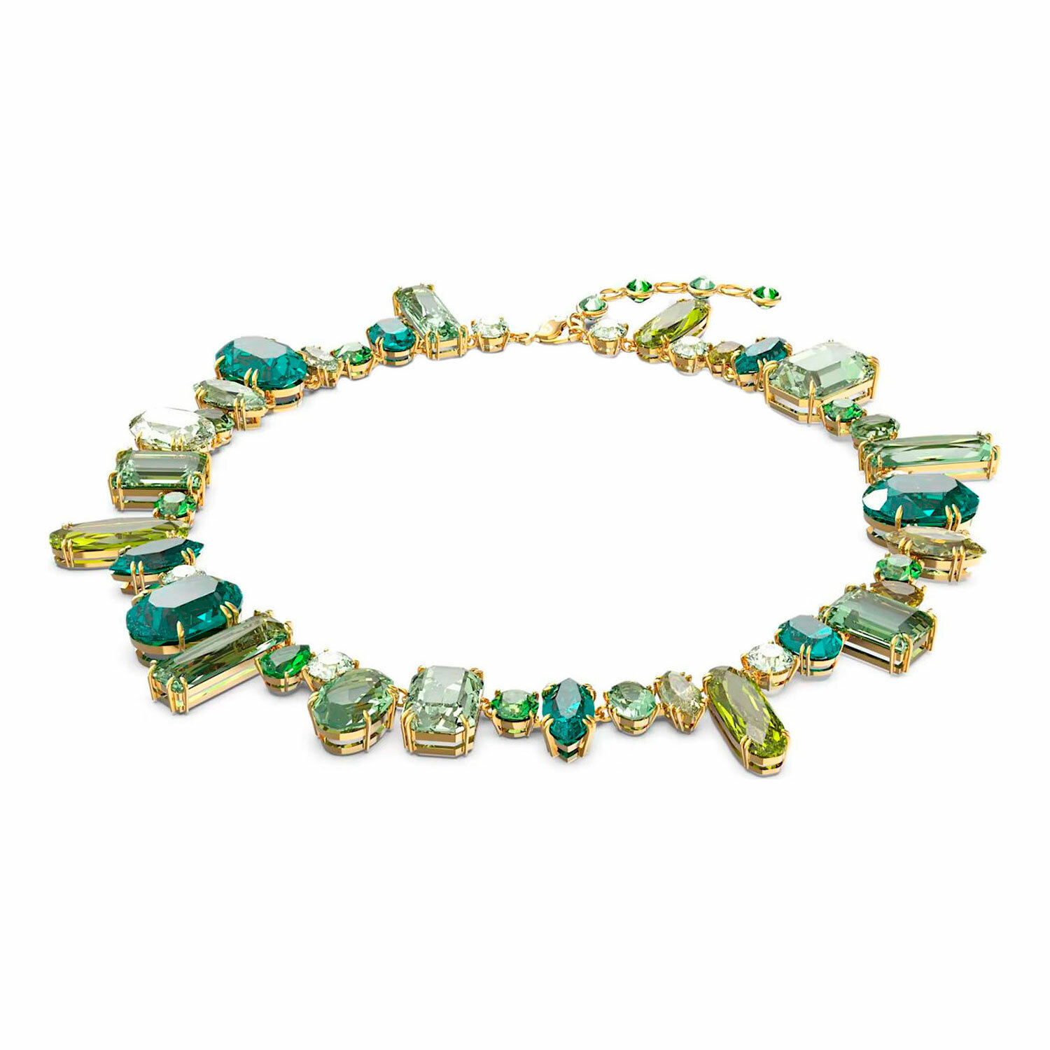 Колье SWAROVSKI, кристаллы Swarovski, длина 40 см, бирюзовый, зеленый, золотой