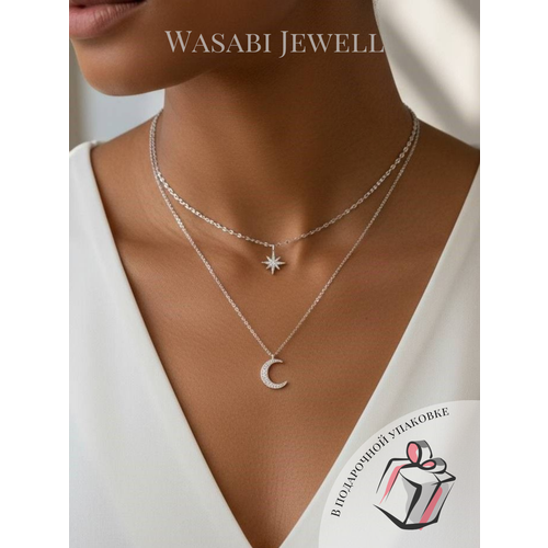 фото Чокер wasabi jewell, циркон, длина 33 см, серебристый