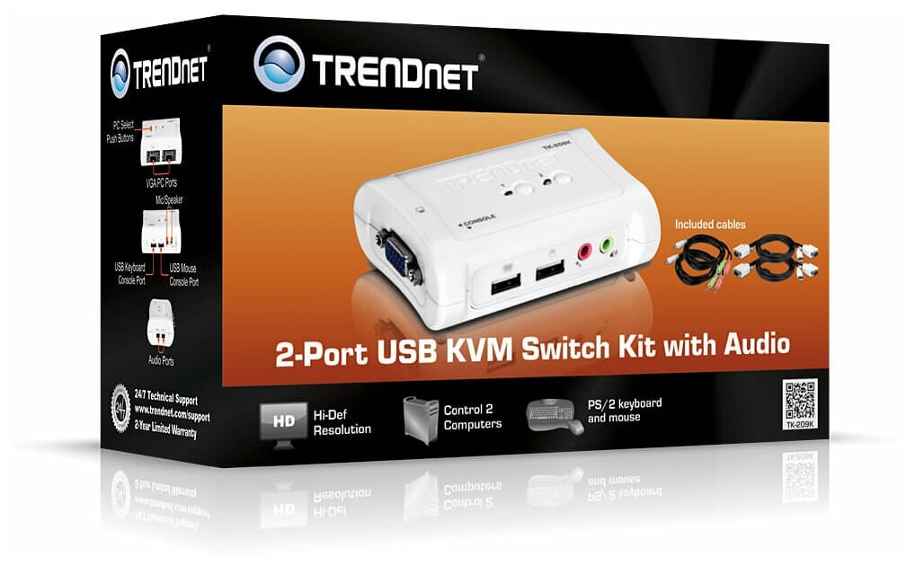 Переключатель KVM TRENDnet TK-209K 2-Port USB, VGA, Plastic