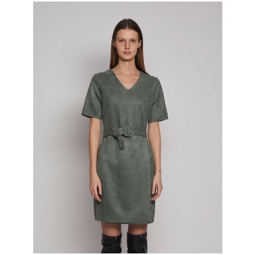 фото Платье zolla, в классическом стиле, прилегающее, мини, размер xl, зеленый