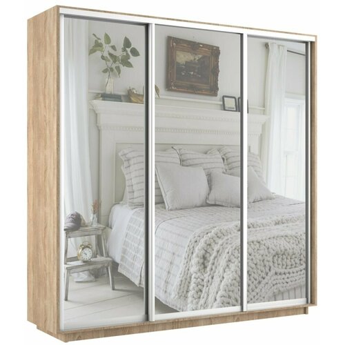 Шкаф-купе Экспресс , цвет Дуб Крафт табачный , 220Х210Х60 (ВхШхГ), 3 двери Зеркало/Зеркало/Зеркало