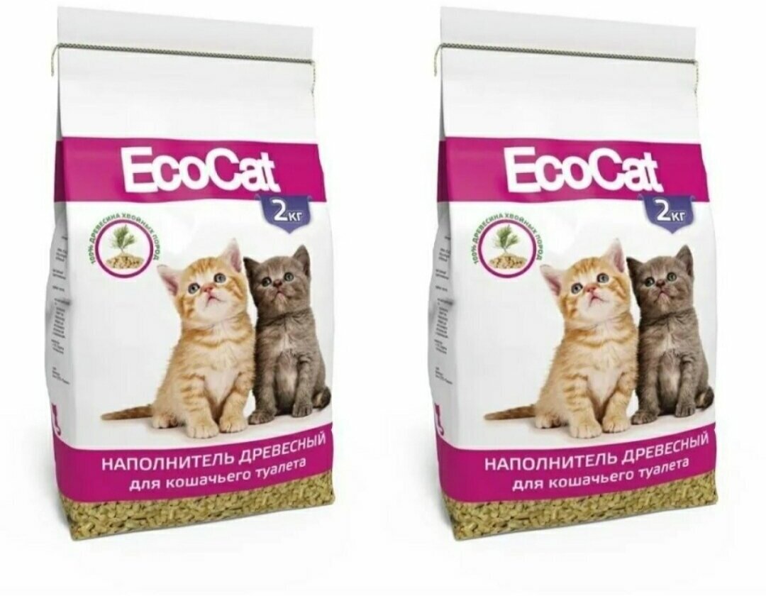 EcoCat наполнитель древесный для кошачьего туалета, 2 кг. х2 шт. - фотография № 1