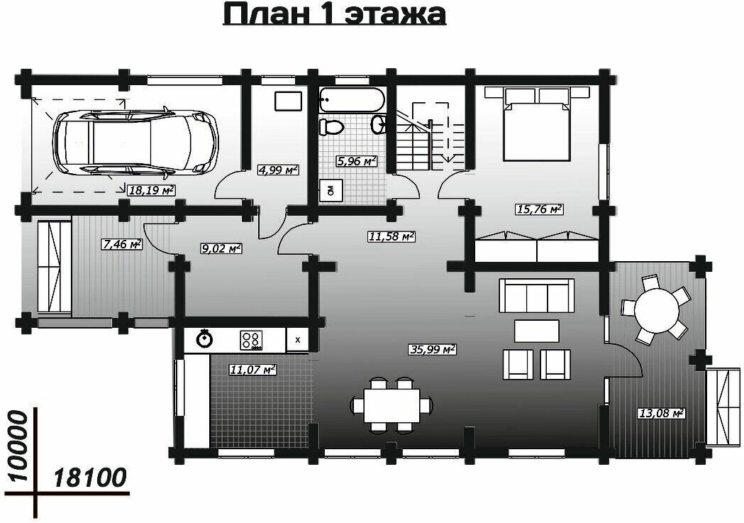 Готовый проект дома из оцилиндрованного бруса / Двухэтажный / 193,91 м2 - фотография № 3