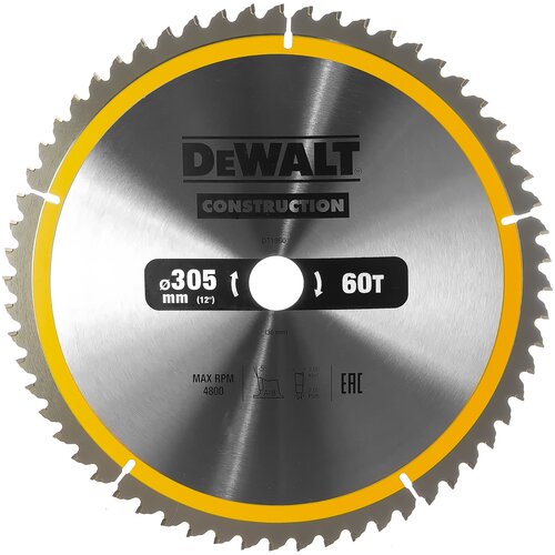 Диск пильный DeWalt твердосплавный 305х30 мм, 60 зубьев CONSTRUCTION DT1960