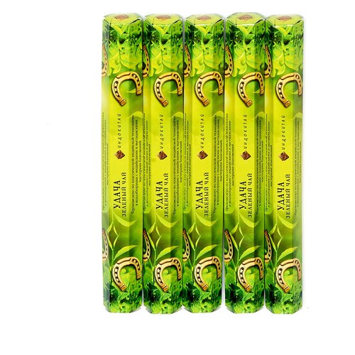 Аромапалочки-шестигранники удача с ароматом зеленый ЧАЙ, набор из 5 упаковок по20шт в каждой, всего 100штук