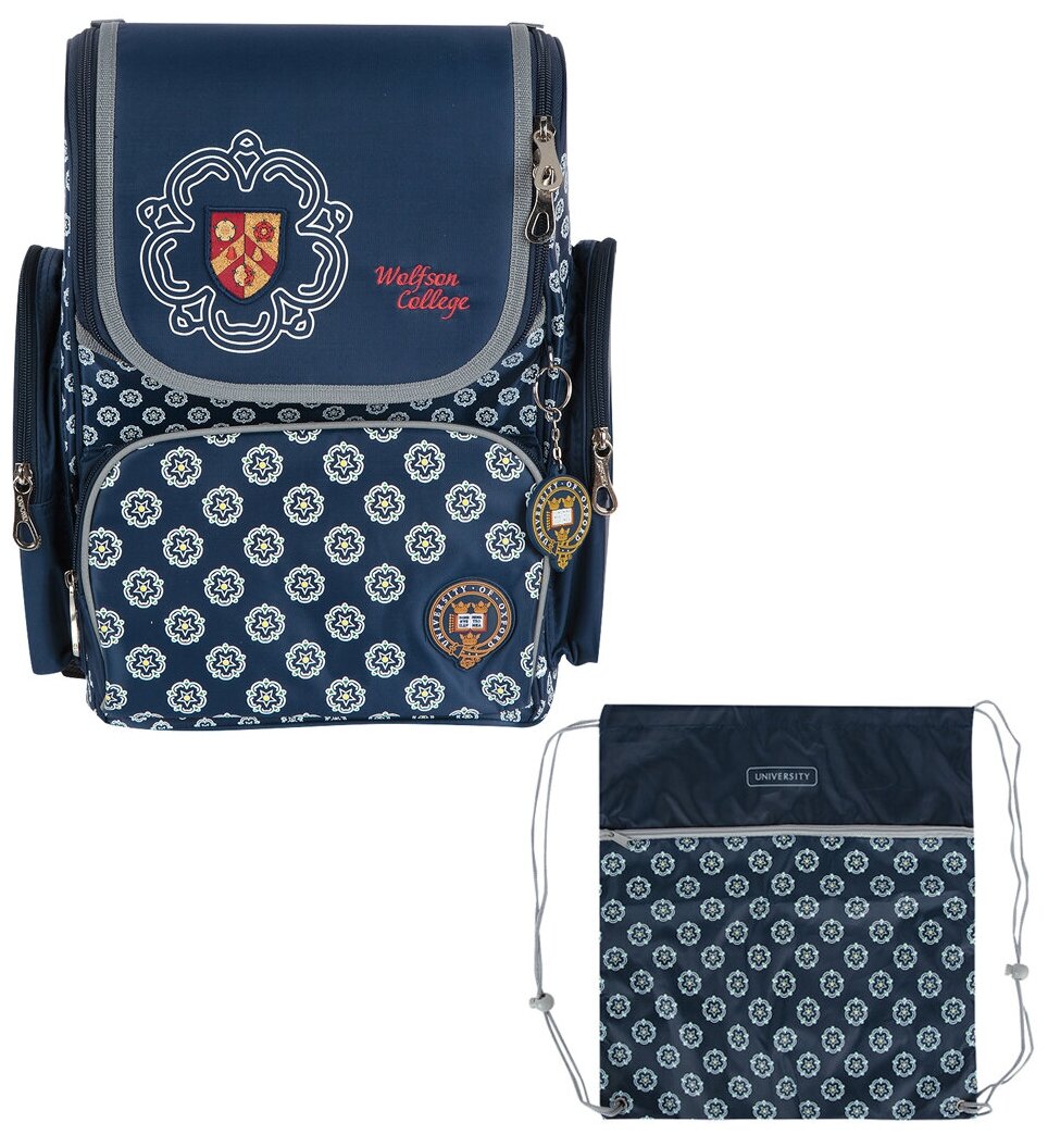 Рюкзак школьный Oxford+мешок, сине-серый
