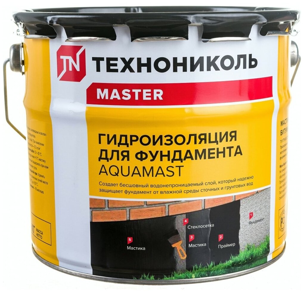 Технониколь Мастика битумная AquaMast, ведро 3 кг TN420915