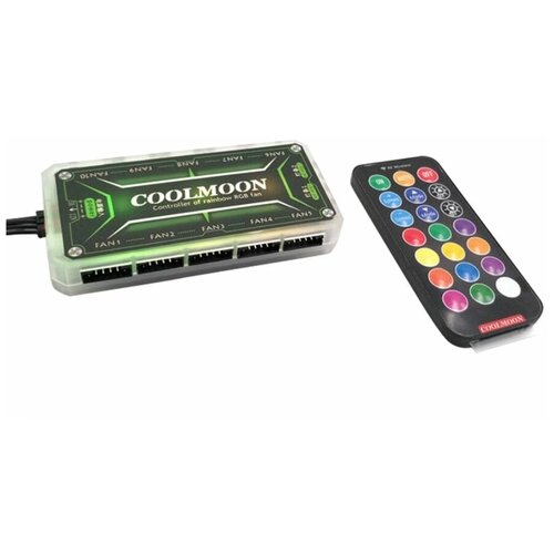 Хаб контроллер RGB 6pin COOLMOON + пульт ДУ питание от MOLEX контроллер rgb подсветки 12v4pin с пультом ду питание от molex