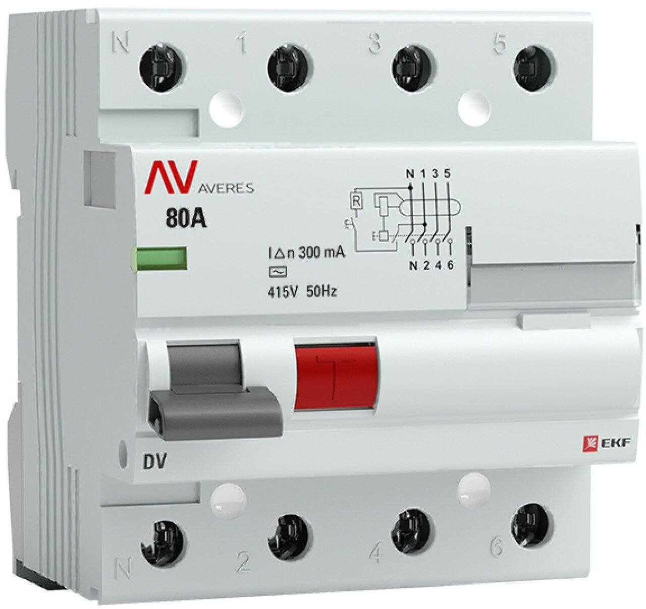 Устройство защитного отключения DV 4P 80А-300мА (AC) EKF AVERES