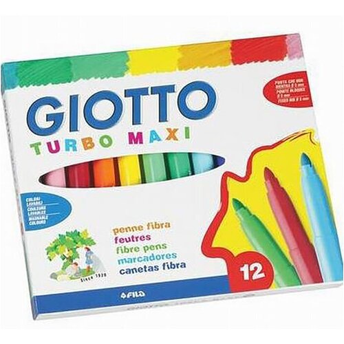 Набор фломастеров цветных Giotto Turbo Maxi, утолщенные, 5 мм, картонная коробка 12 цветов фломастер fila giotto джиотто turbo maxi 12 цветов в блистере