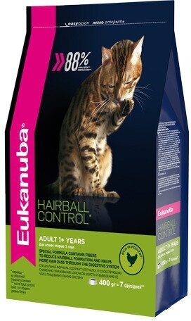 Сухой корм EUKANUBA 400гр для кошек Hairball, вывод шерсти