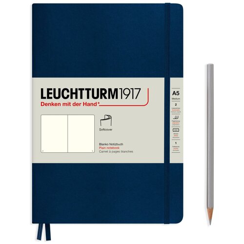 фото Блокнот leuchtturm medium a5 61л без линовки мягкая обложка синий неви leuchtturm1917