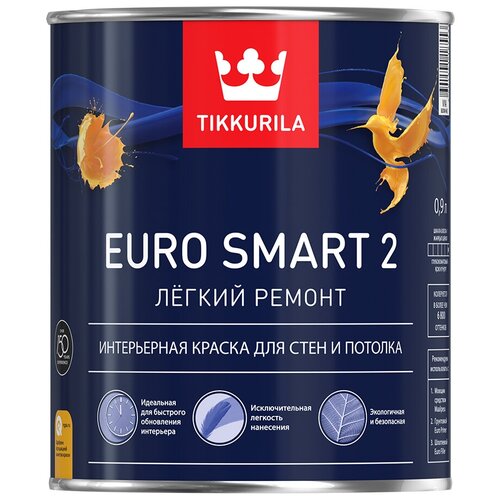 Краска акриловая Tikkurila интерьерная Euro Smart 2 глубокоматовая белый 0.9 л