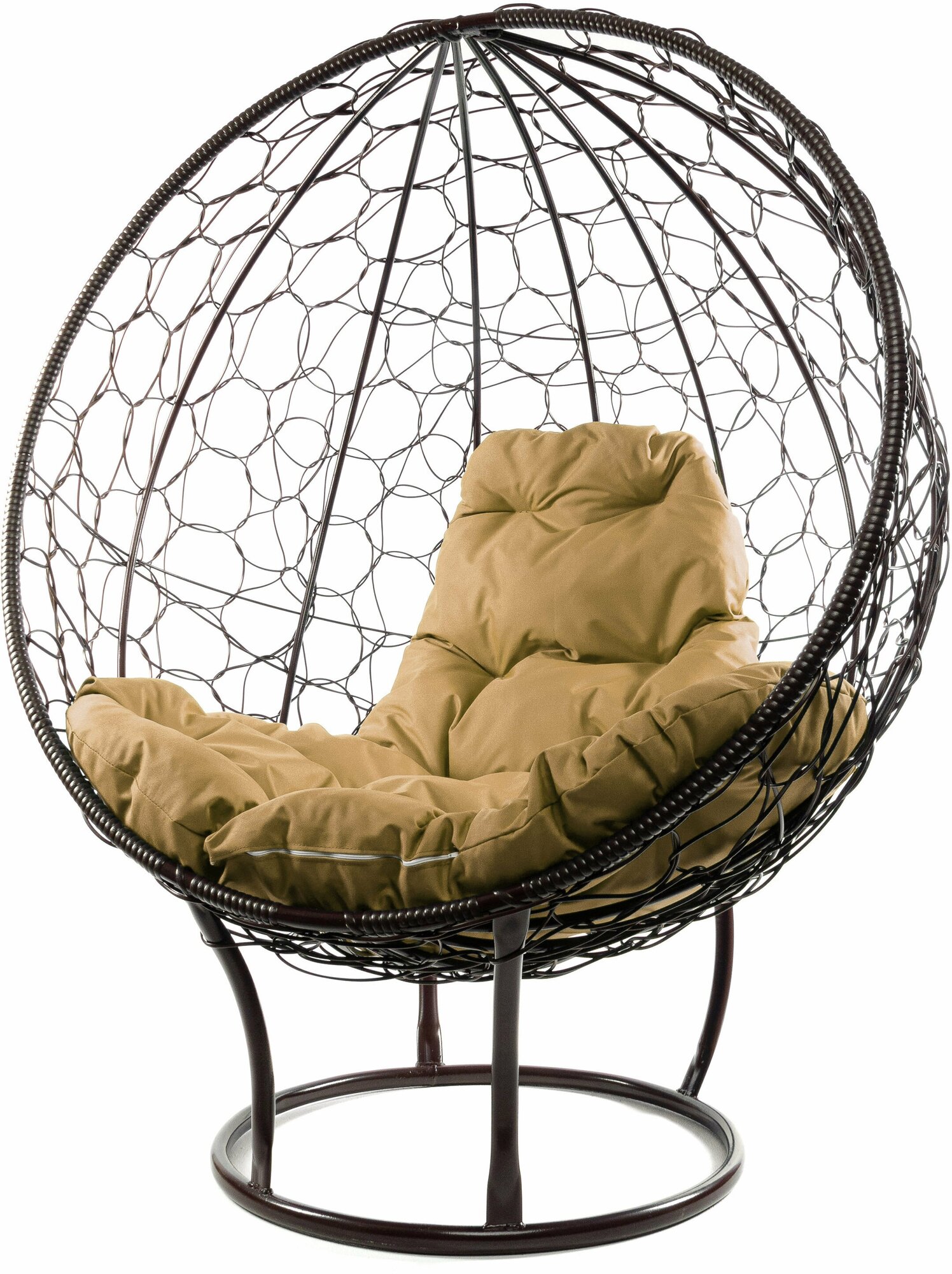 Кресло на подставке ротанг коричневый, бежевая подушка - фотография № 6