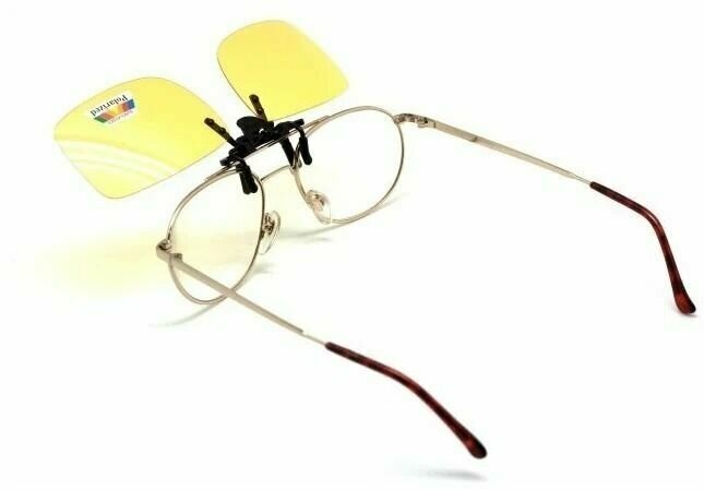 Поляризационные накладки на очки с клипсой антибликовые (антифары) желтые