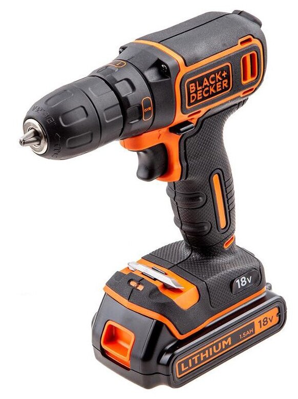 Аккумуляторная дрель-шуруповерт BLACK+DECKER BDCDC18K1B, 18.0 В, 2 Li-Ion аккумулятора 1.0 Ач