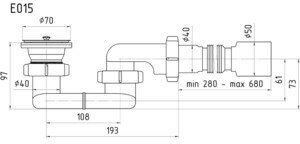 Сифон АНИ пласт E015 для душевого поддона плоский 1 1/2" с гибкой трубой 40/50