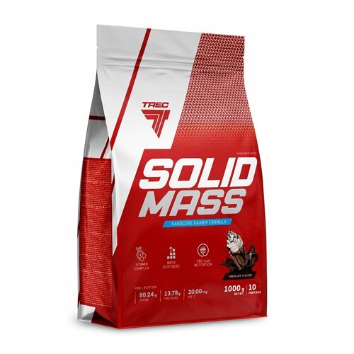 Гейнер Trec Nutrition Solid Mass, 1000 г, шоколад гейнер trec nutrition solid mass 3000 г клубника