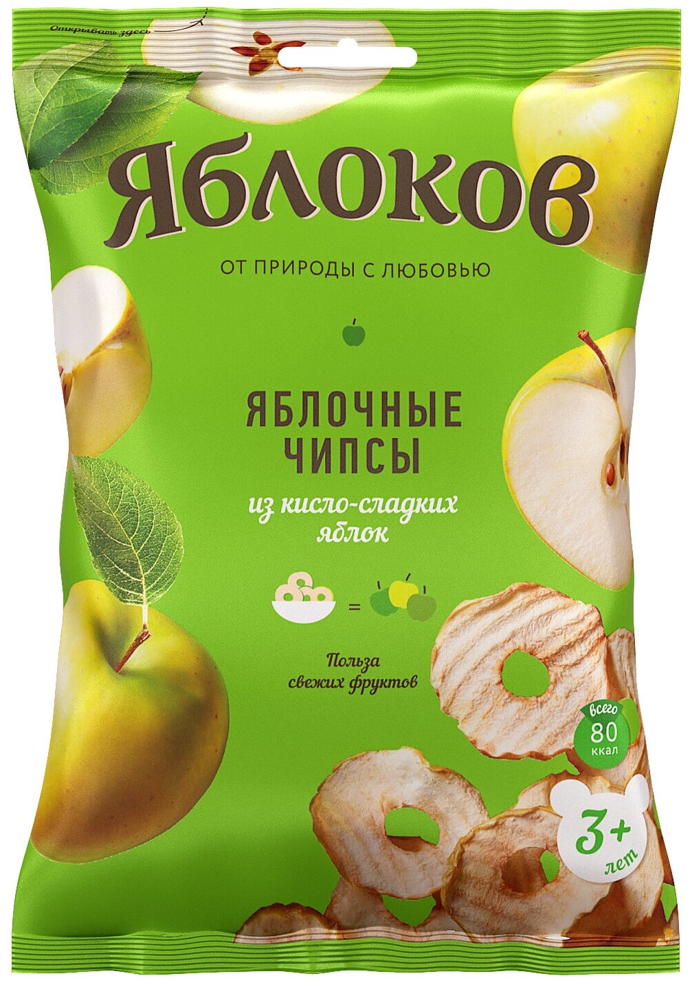 Яблочные чипсы из кисло-сладких яблок «Яблоков», 25 гр