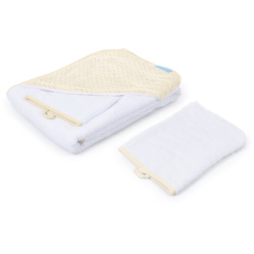 фото Полотенце с уголком и варежкой nuovita grazia 100x100 махра/плюш-соты (бело-кремовый / bianco-crema)